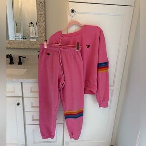 Aviator Nation Pink Sweatpants with Rainbow Accents